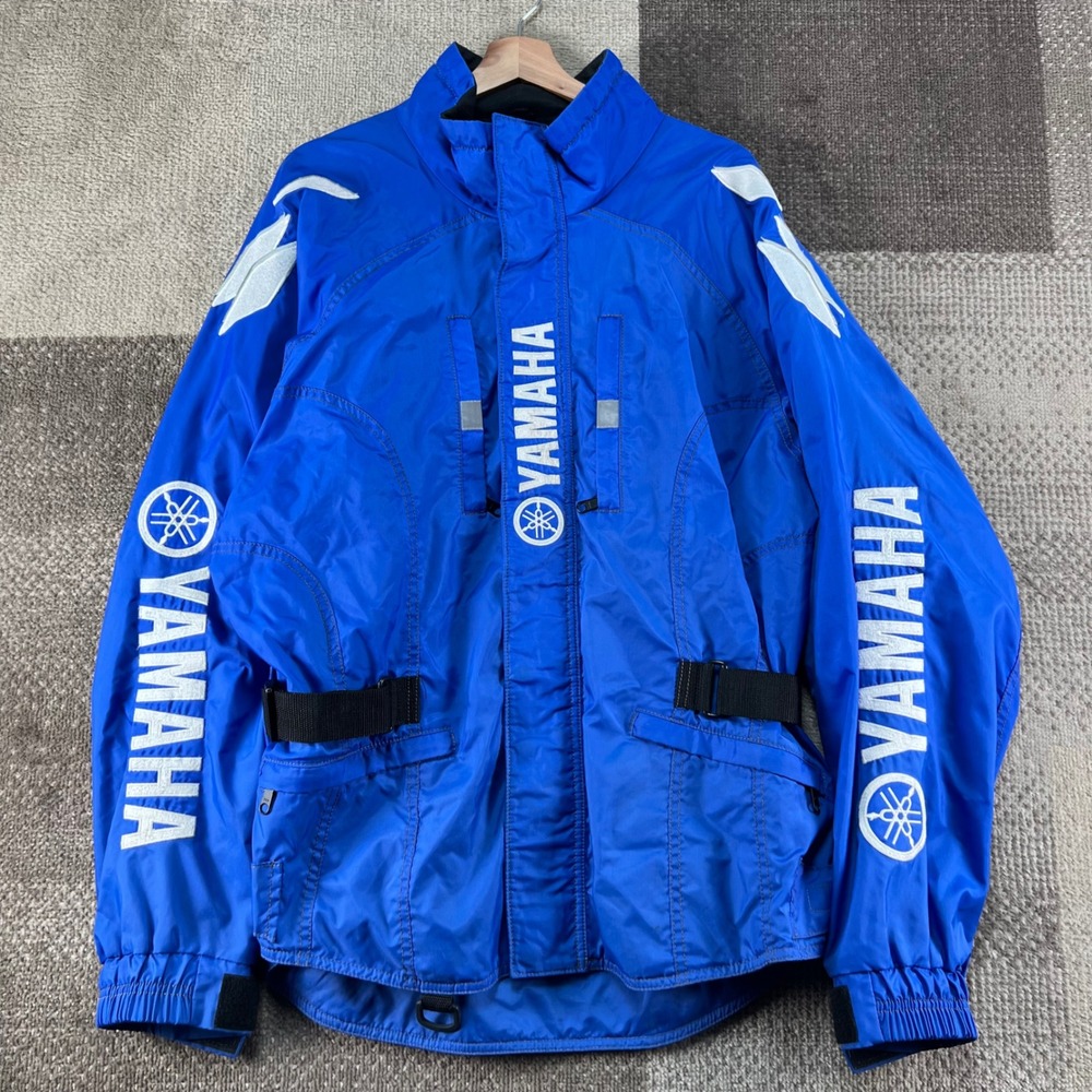 Vintage Yamaha Factory Racing Moto Biker Jacket Blue Mens Large Made in Canada